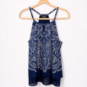 Sam Edelman Blue White Paisley Halter Tank Top Flowy Boho Size M